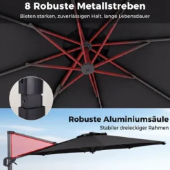 Ampelschirm Ø 300 cm Neigbarer Sonnenschirm 360° Drehbar mit Kurbel & Fußpedal Beige/Grau
