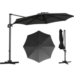 Ampelschirm Ø 300 cm Neigbarer Sonnenschirm 360° Drehbar mit Kurbel & Fußpedal Beige/Grau