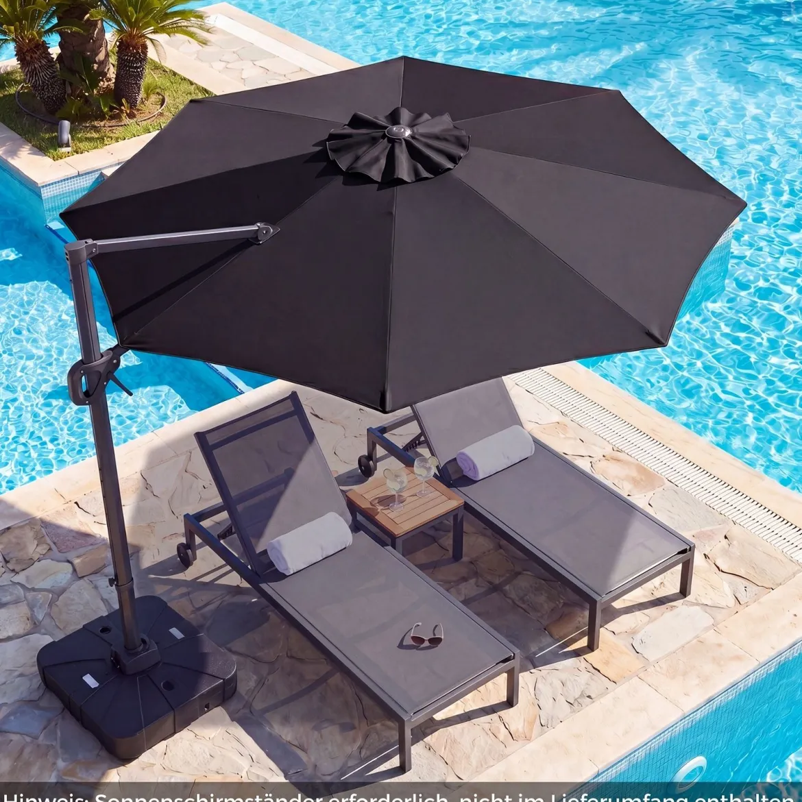 Ampelschirm Ø 300 cm Neigbarer Sonnenschirm 360° Drehbar mit Kurbel & Fußpedal Beige/Grau