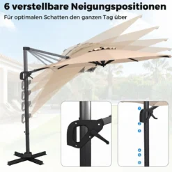 Ampelschirm Ø 300 cm Neigbarer Sonnenschirm 360° Drehbar mit Kurbel & Fußpedal Beige/Grau