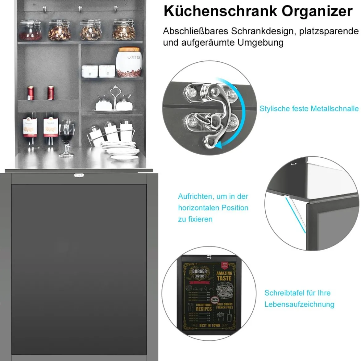 An der Wand Befestigter Tisch Ausklappbarer Umwandelbarer Schreibtisch 60 x 15,5 x 75 cm Grau