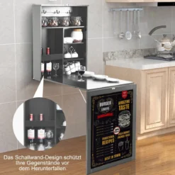 An der Wand Befestigter Tisch Ausklappbarer Umwandelbarer Schreibtisch 60 x 15,5 x 75 cm Grau