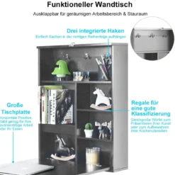 An der Wand Befestigter Tisch Ausklappbarer Umwandelbarer Schreibtisch 60 x 15,5 x 75 cm Grau