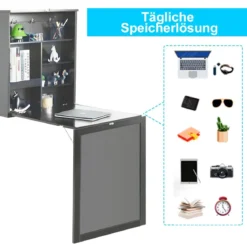 An der Wand Befestigter Tisch Ausklappbarer Umwandelbarer Schreibtisch 60 x 15,5 x 75 cm Grau