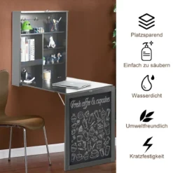 An der Wand Befestigter Tisch Ausklappbarer Umwandelbarer Schreibtisch 60 x 15,5 x 75 cm Grau