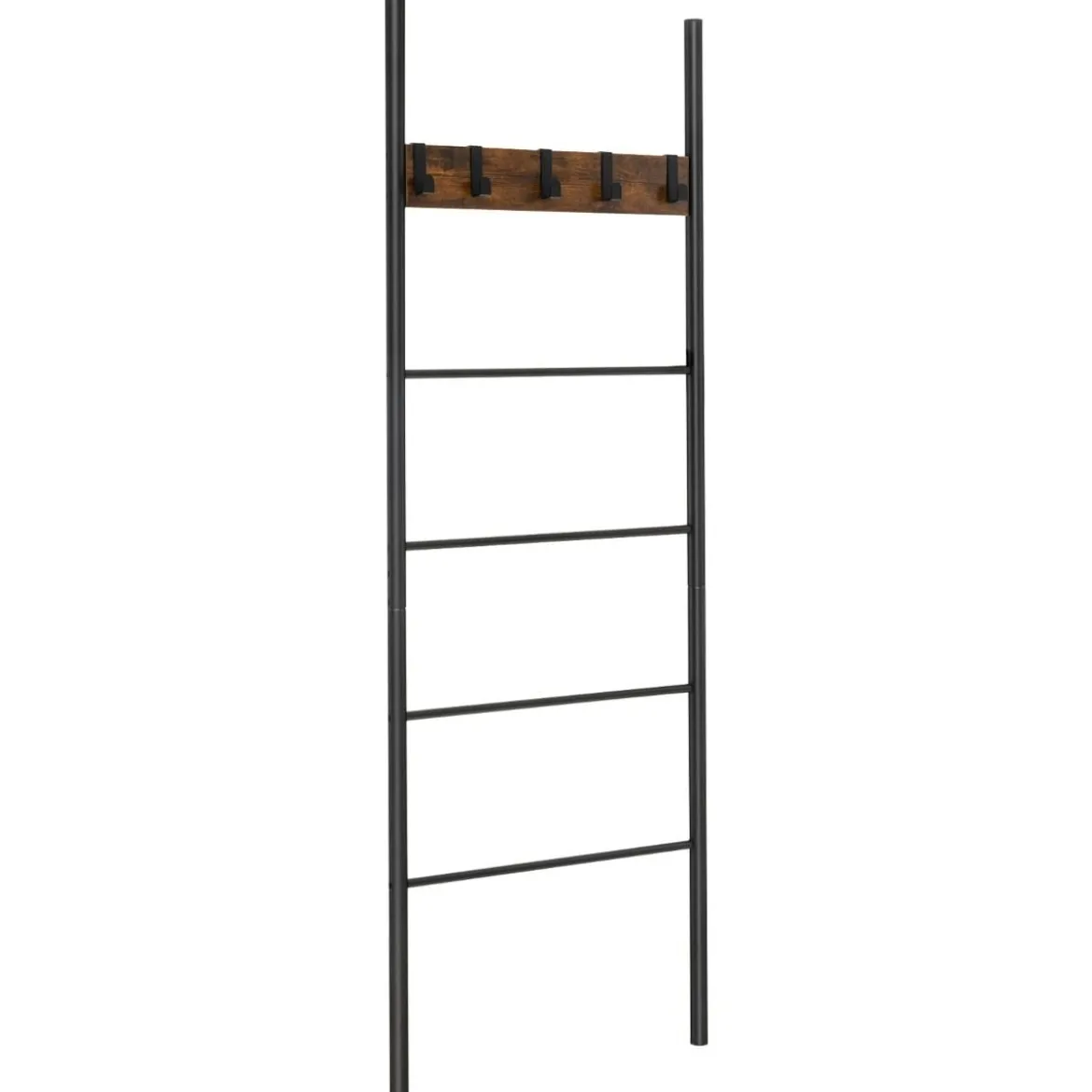 An der Wand lehnende Deckenleiter 5-stufiges Leiterregal mit 5 abnehmbaren Haken Rustikales Braun