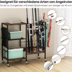 Angelrutenhalter mit Feststellbaren Universalrädern Gerätewagen Angelausrüstungs Organizer