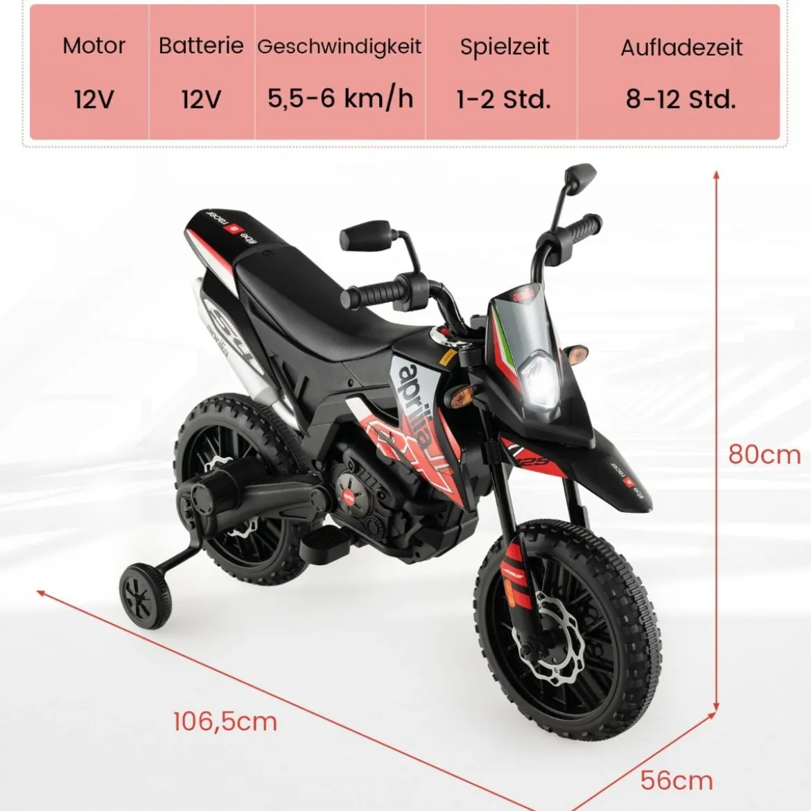 Aprilia Elektro Kindermotorrad mit Stützrädern & Musik & Scheinwerfer 12V Kinder Motorrad