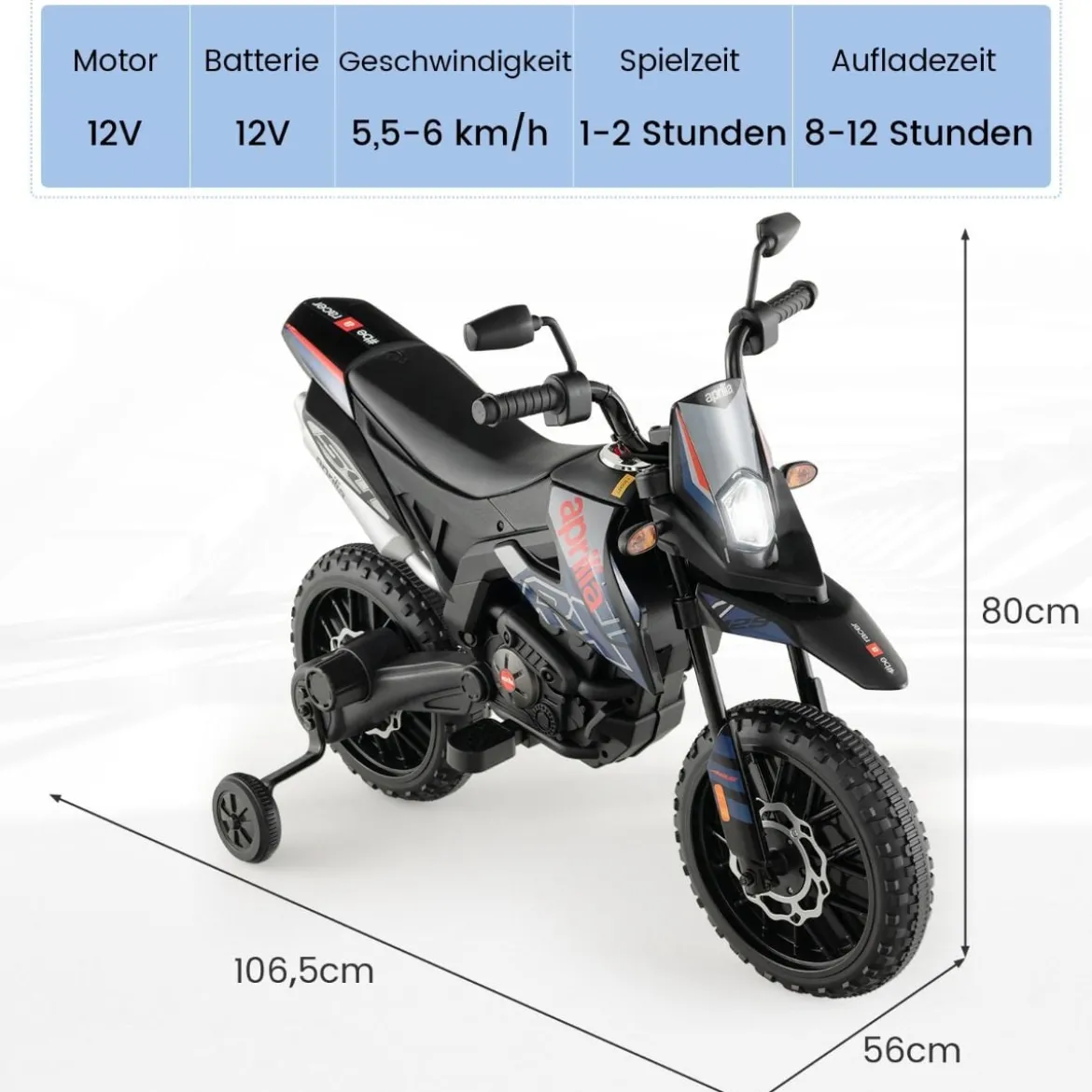 Aprilia Elektro Kindermotorrad mit Stützrädern & Musik & Scheinwerfer 12V Kinder Motorrad