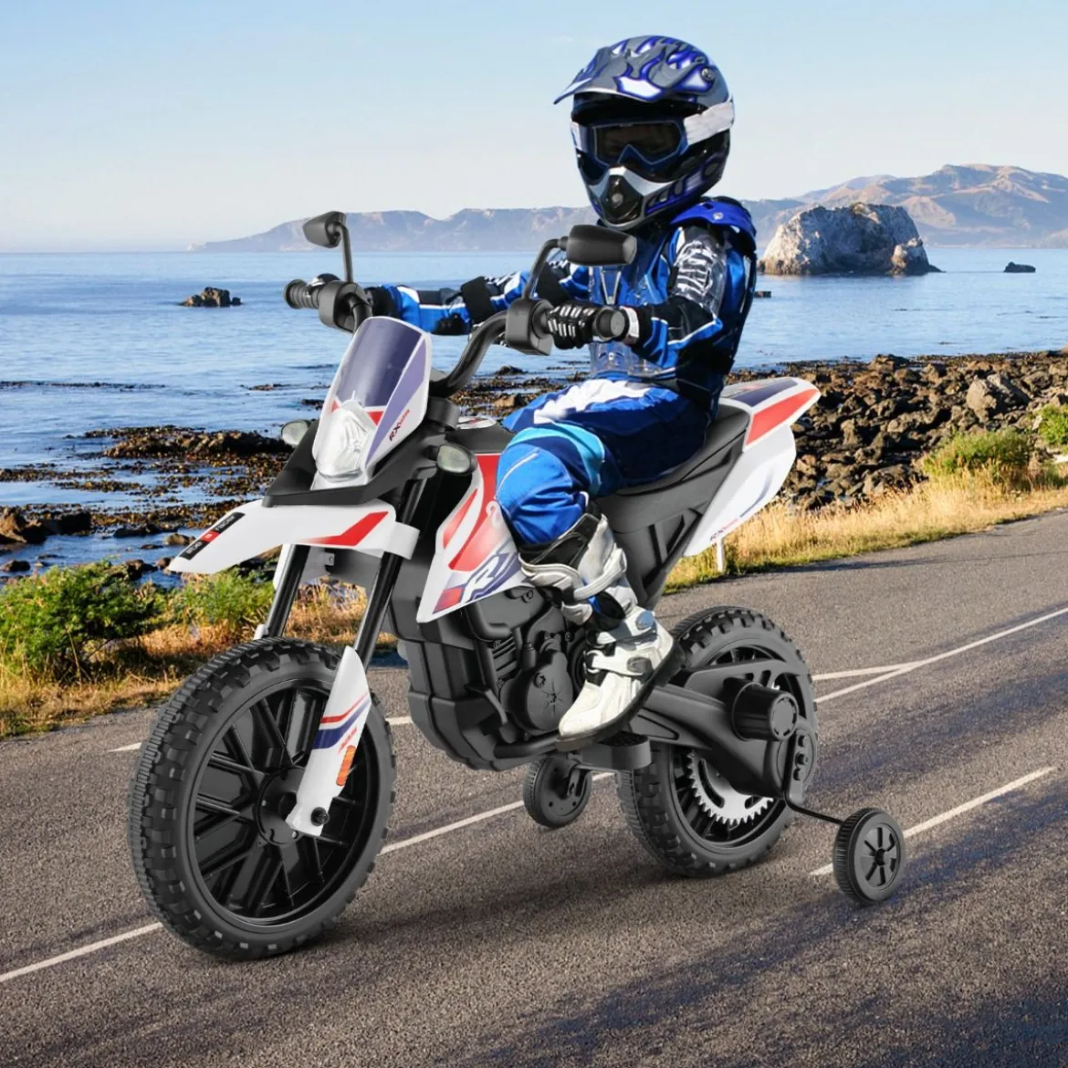 Aprilia Elektro Kindermotorrad mit Stützrädern & Musik & Scheinwerfer 12V Kinder Motorrad