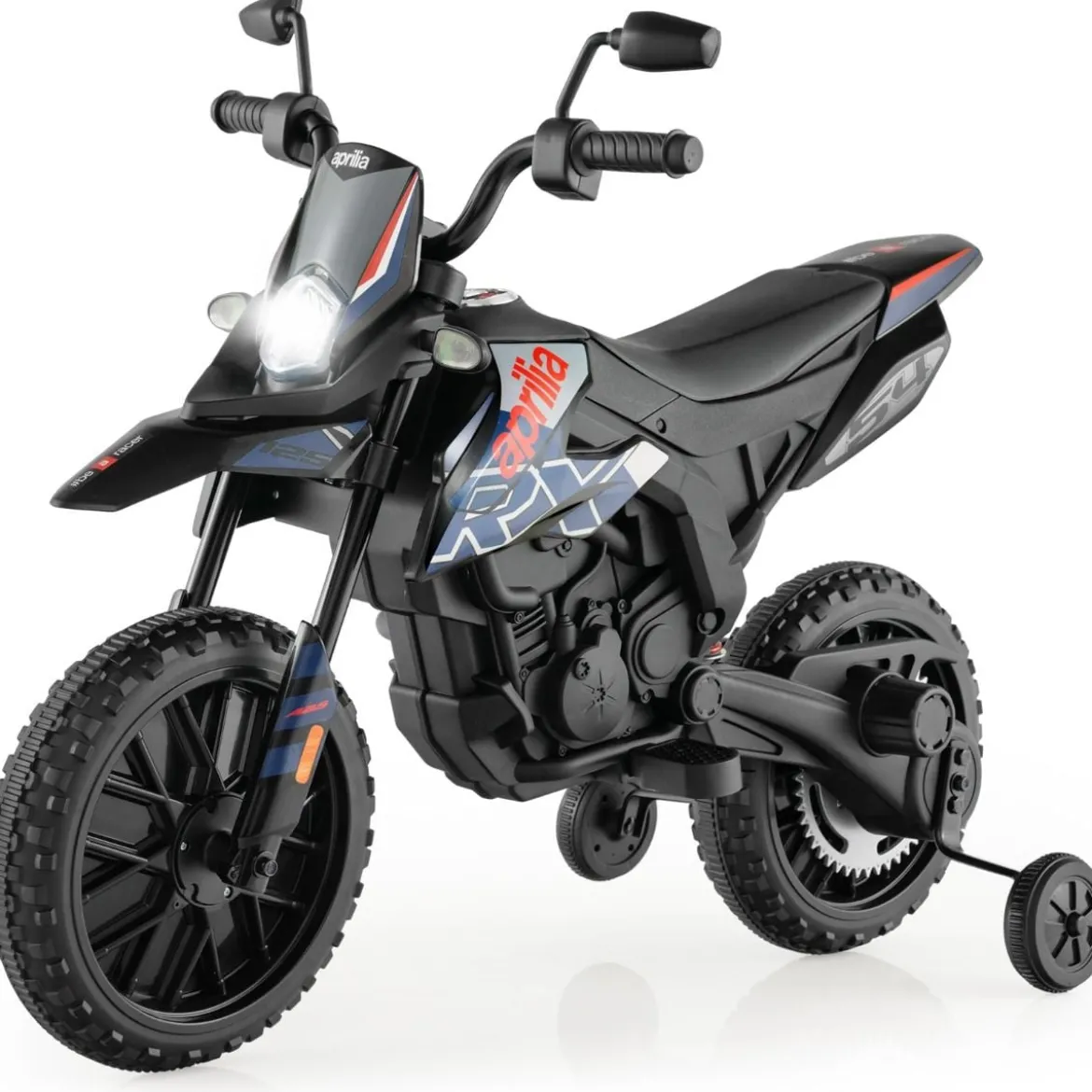 Aprilia Elektro Kindermotorrad mit Stützrädern & Musik & Scheinwerfer 12V Kinder Motorrad