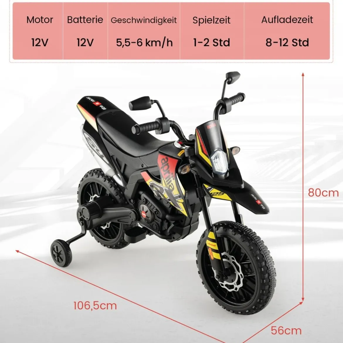 Aprilia Elektro Kindermotorrad mit Stützrädern & Musik & Scheinwerfer 12V Kinder Motorrad