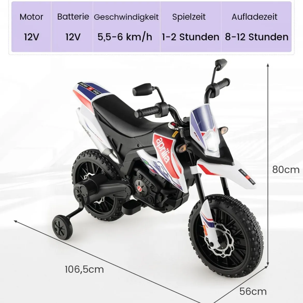Aprilia Elektro Kindermotorrad mit Stützrädern & Musik & Scheinwerfer 12V Kinder Motorrad