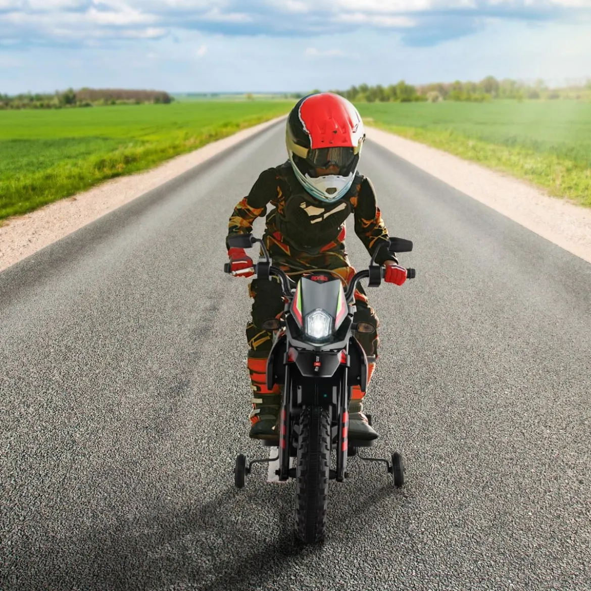 Aprilia Elektro Kindermotorrad mit Stützrädern & Musik & Scheinwerfer 12V Kinder Motorrad