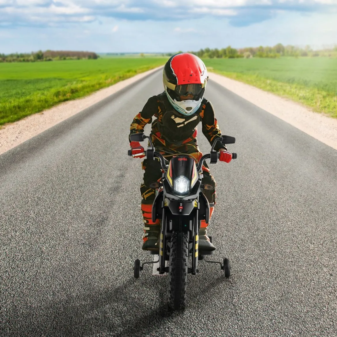 Aprilia Elektro Kindermotorrad mit Stützrädern & Musik & Scheinwerfer 12V Kinder Motorrad