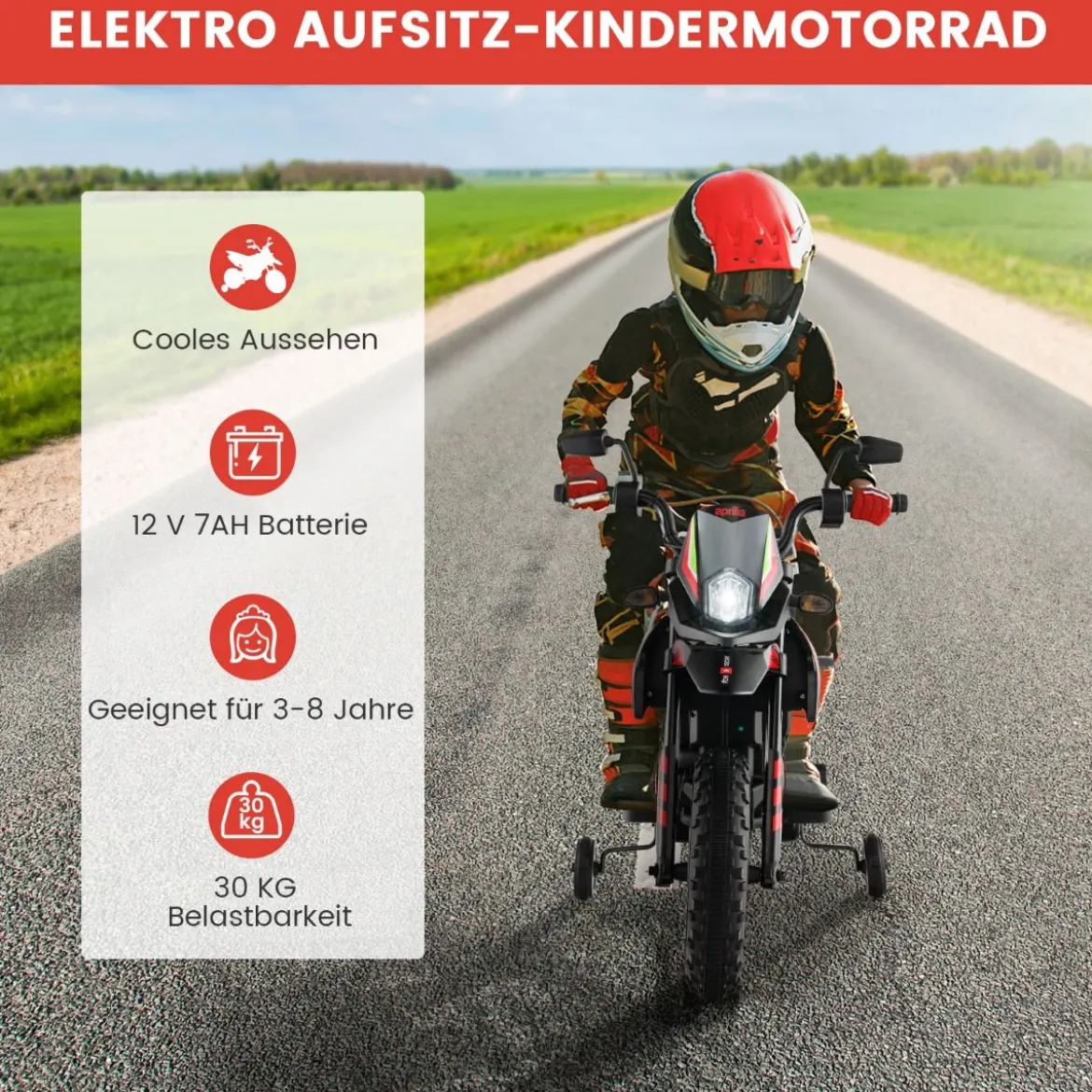 Aprilia Elektro Kindermotorrad mit Stützrädern & Musik & Scheinwerfer 12V Kinder Motorrad