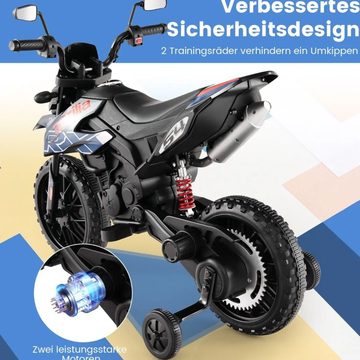 Aprilia Elektro Kindermotorrad mit Stützrädern & Musik & Scheinwerfer 12V Kinder Motorrad