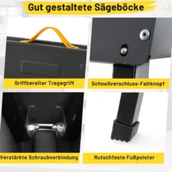 Arbeitsbock 2er Set bis 500KG belastbar Böcke klappbar Sägebock mit 2 x 4 Stützarmen 94 x 47 x 74 cm Schwarz