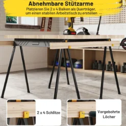 Arbeitsbock 2er Set bis 500KG belastbar Böcke klappbar Sägebock mit 2 x 4 Stützarmen 94 x 47 x 74 cm Schwarz