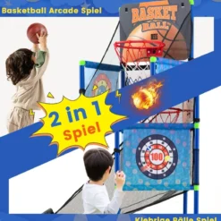 Arcade Basketball Spielset mit Anzeigetafel & Soundeffekt inkl. 2 Basketbälle & Pumpe Blau