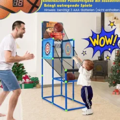 Arcade Basketball Spielset mit Anzeigetafel & Soundeffekt inkl. 2 Basketbälle & Pumpe Blau