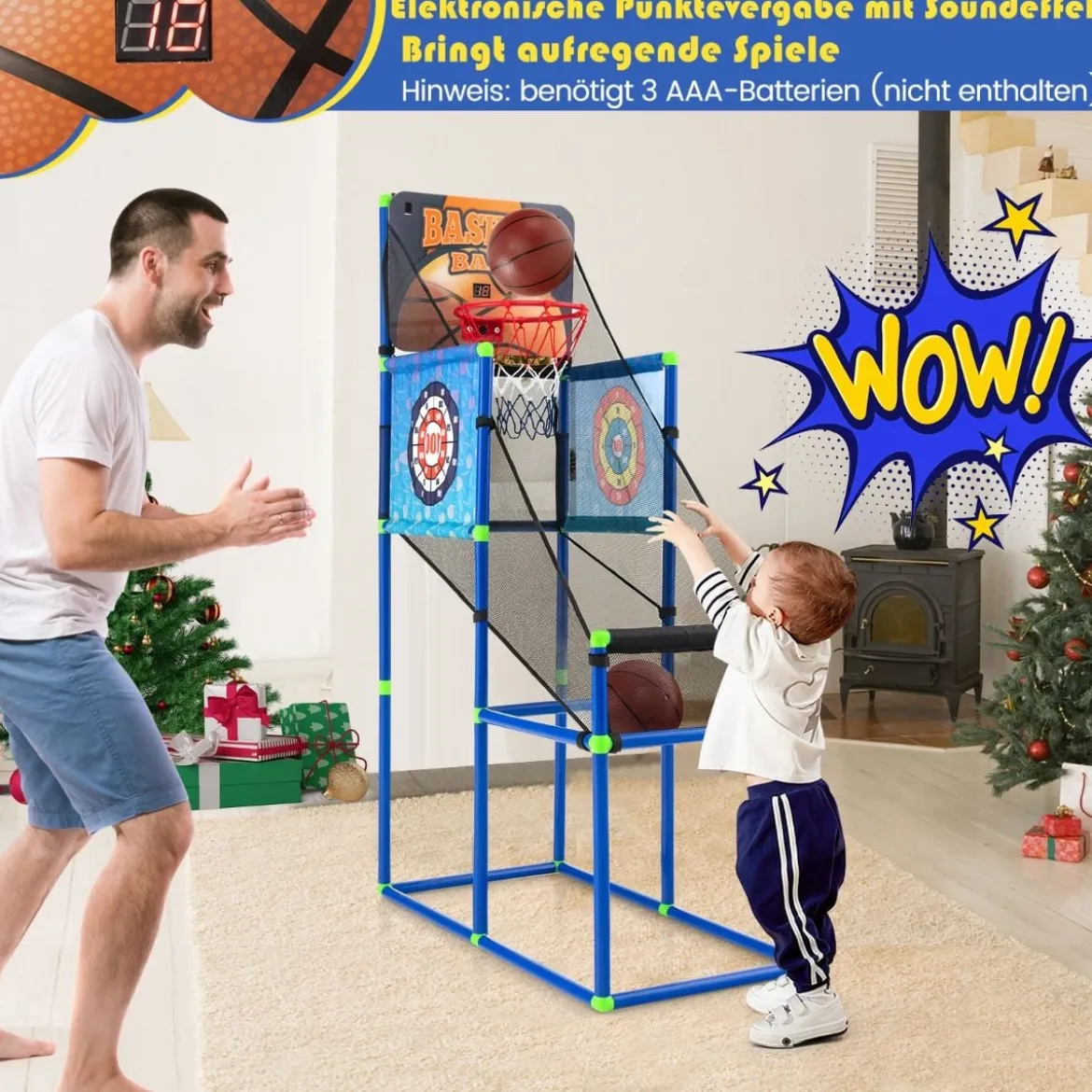 Arcade Basketball Spielset mit Anzeigetafel & Soundeffekt inkl. 2 Basketbälle & Pumpe Blau