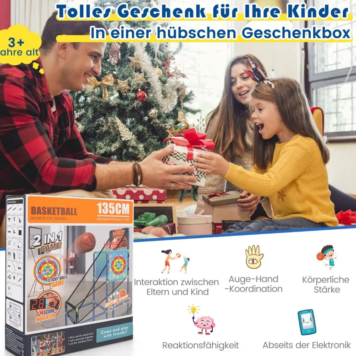 Arcade Basketball Spielset mit Anzeigetafel & Soundeffekt inkl. 2 Basketbälle & Pumpe Blau