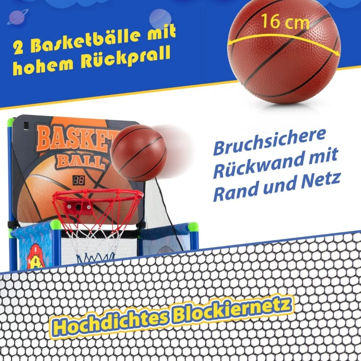 Arcade Basketball Spielset mit Anzeigetafel & Soundeffekt inkl. 2 Basketbälle & Pumpe Blau