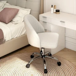 Armloser Drehstuhl Höhenverstellbarer Schminkstuhl Bürostuhl Homeoffice Stuhl Beige
