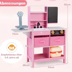 Arztpraxis-Spielset Holz-Medizinisches Zentrum mit Tafel Tierwaage Wasserhahn für Kinder ab 3 Jahren Rosa