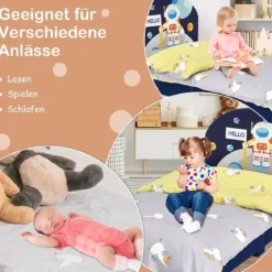 Astronauten-Muster Babybett Einzelbett mit weichem Kopfteil 151 x 76 x 70 cm Dunkelblau