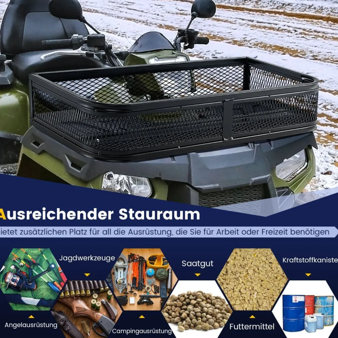 ATV-Frontladekorb Frontgepäckkorb Gepäckträgerkorb Aufbewahrungskorb 92 x 44 x 16,5 cm