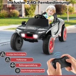 Audi Elektroauto für Kinder 12V elektrisches Kinderauto mit Fernbedienung & LED-Lichtern & 4 Federungen Grau