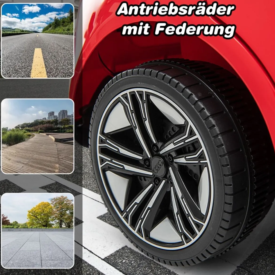 Audi RS Kinder Elektroauto mit 2,4 G Fernbedienung mit Musik und Scheinwerfer Rot