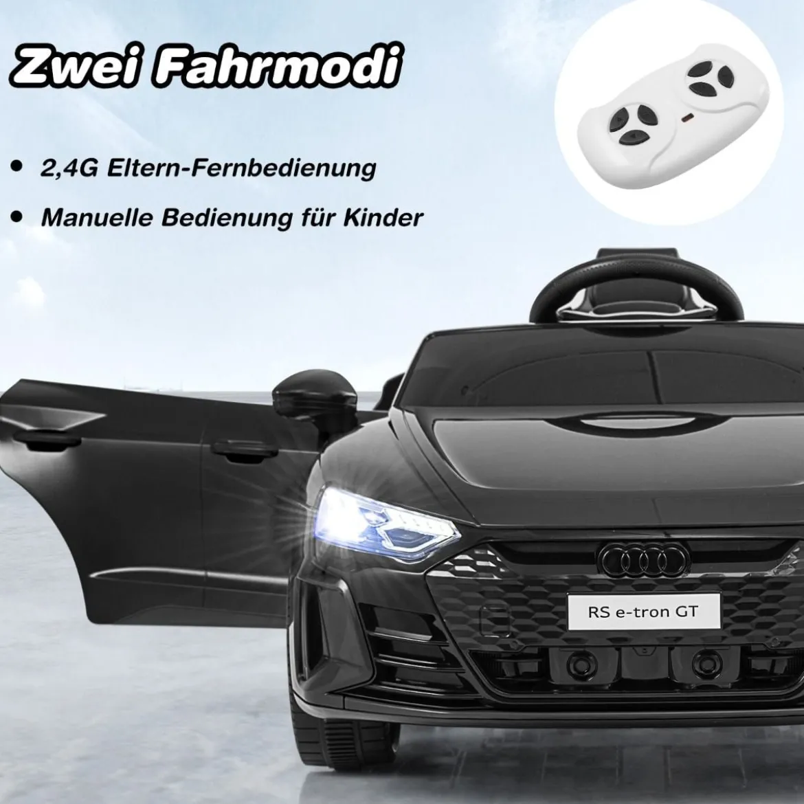 Audi RS Kinder Elektroauto mit 2,4 G Fernbedienung mit Musik und Scheinwerfer Schwarz