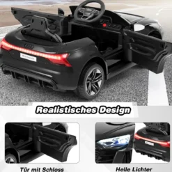 Audi RS Kinder Elektroauto mit 2,4 G Fernbedienung mit Musik und Scheinwerfer Schwarz