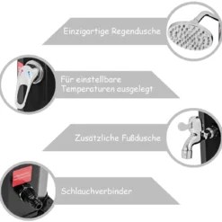 Außendusche 35 L Garten Solardusche Pooldusche mit zwei Wasserhähne 220 cm Schwarz kein Stromanschluss