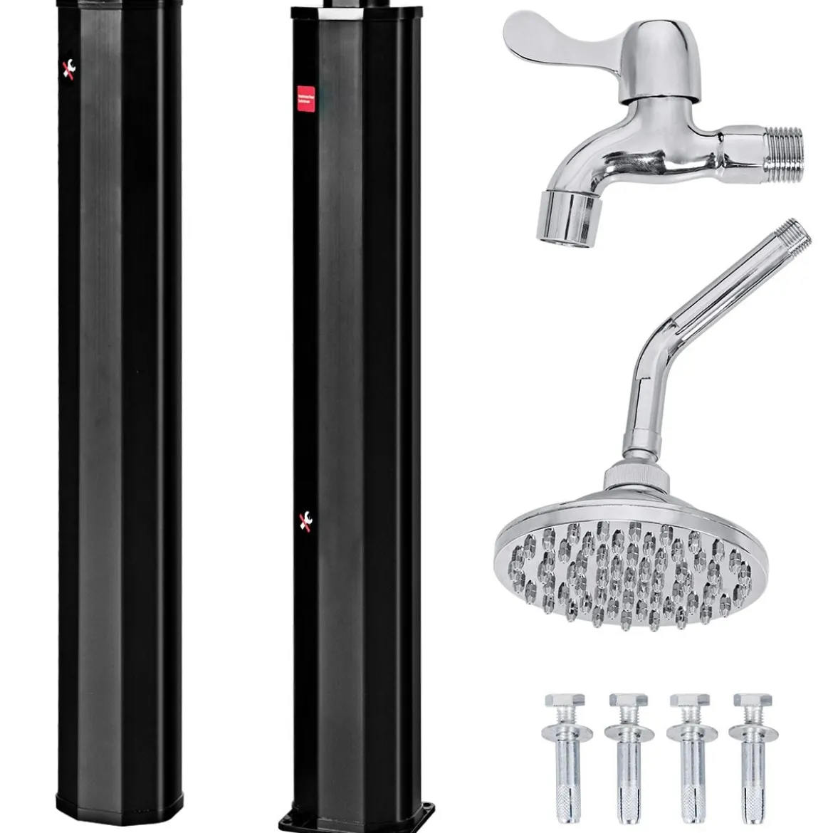 Außendusche 35 L Garten Solardusche Pooldusche mit zwei Wasserhähne 220 cm Schwarz kein Stromanschluss