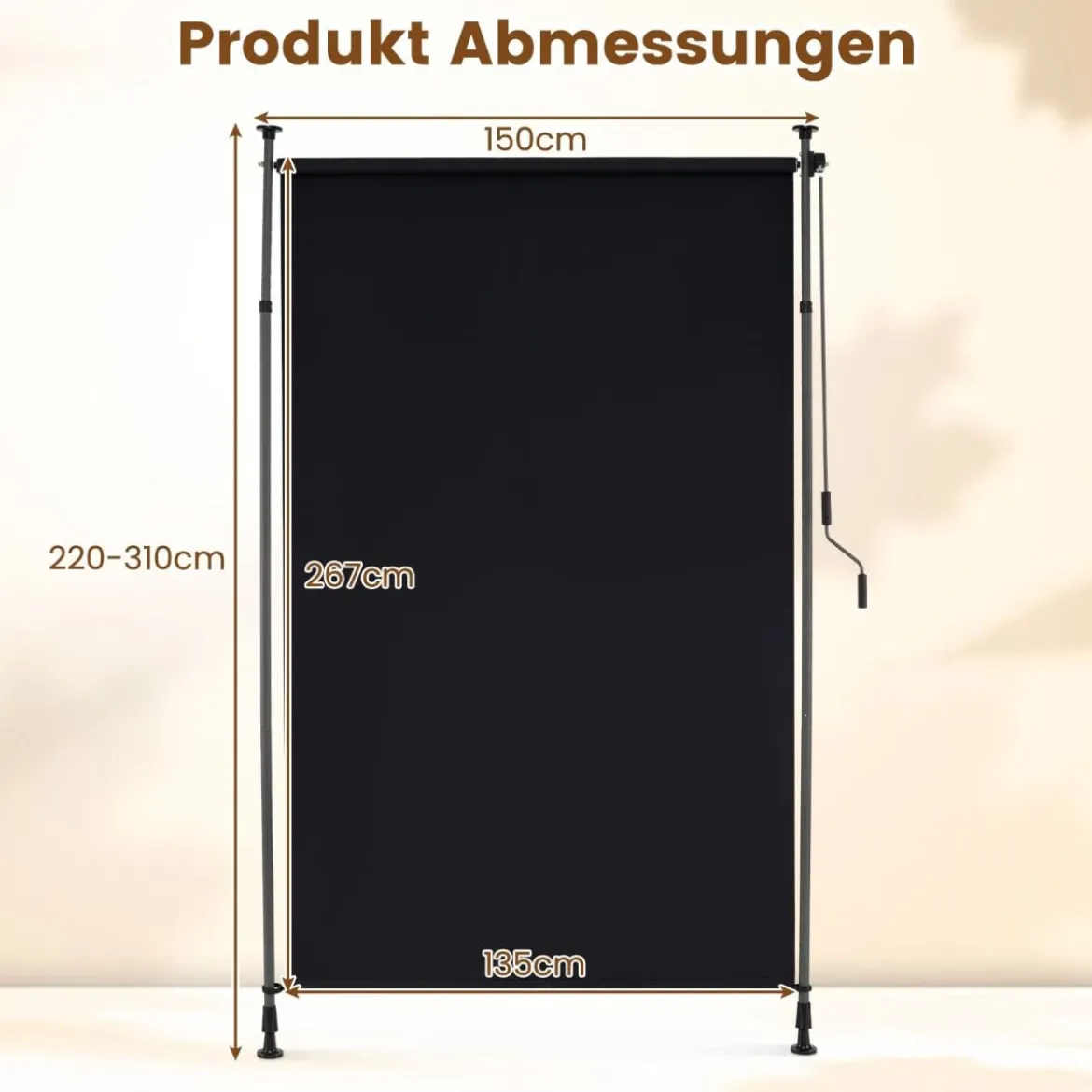 Außen Senkrechtmarkise Höhenverstellbare & Ausziehbare Vertikalmarkise 150 x 220-310 cm