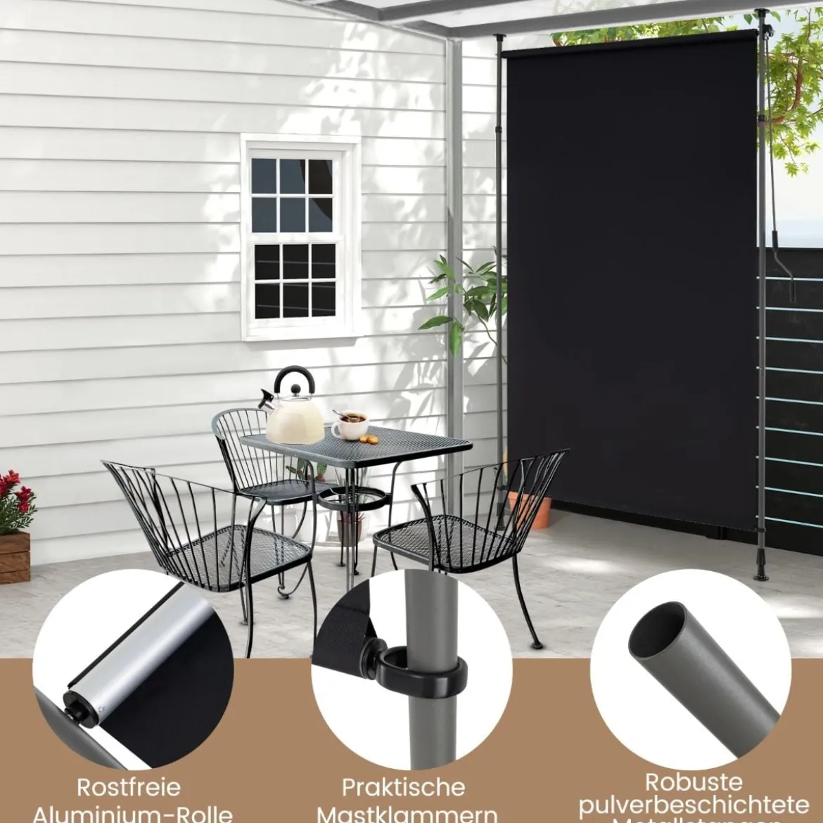 Außen Senkrechtmarkise Höhenverstellbare & Ausziehbare Vertikalmarkise 150 x 220-310 cm