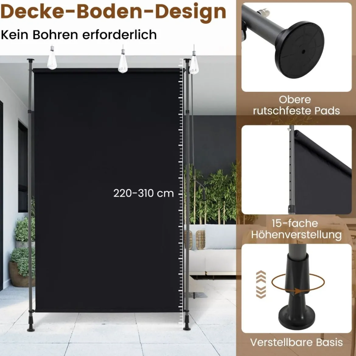 Außen Senkrechtmarkise Höhenverstellbare & Ausziehbare Vertikalmarkise 150 x 220-310 cm