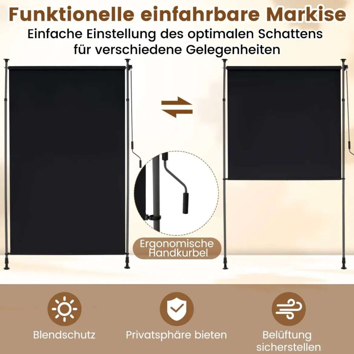 Außen Senkrechtmarkise Höhenverstellbare & Ausziehbare Vertikalmarkise 150 x 220-310 cm