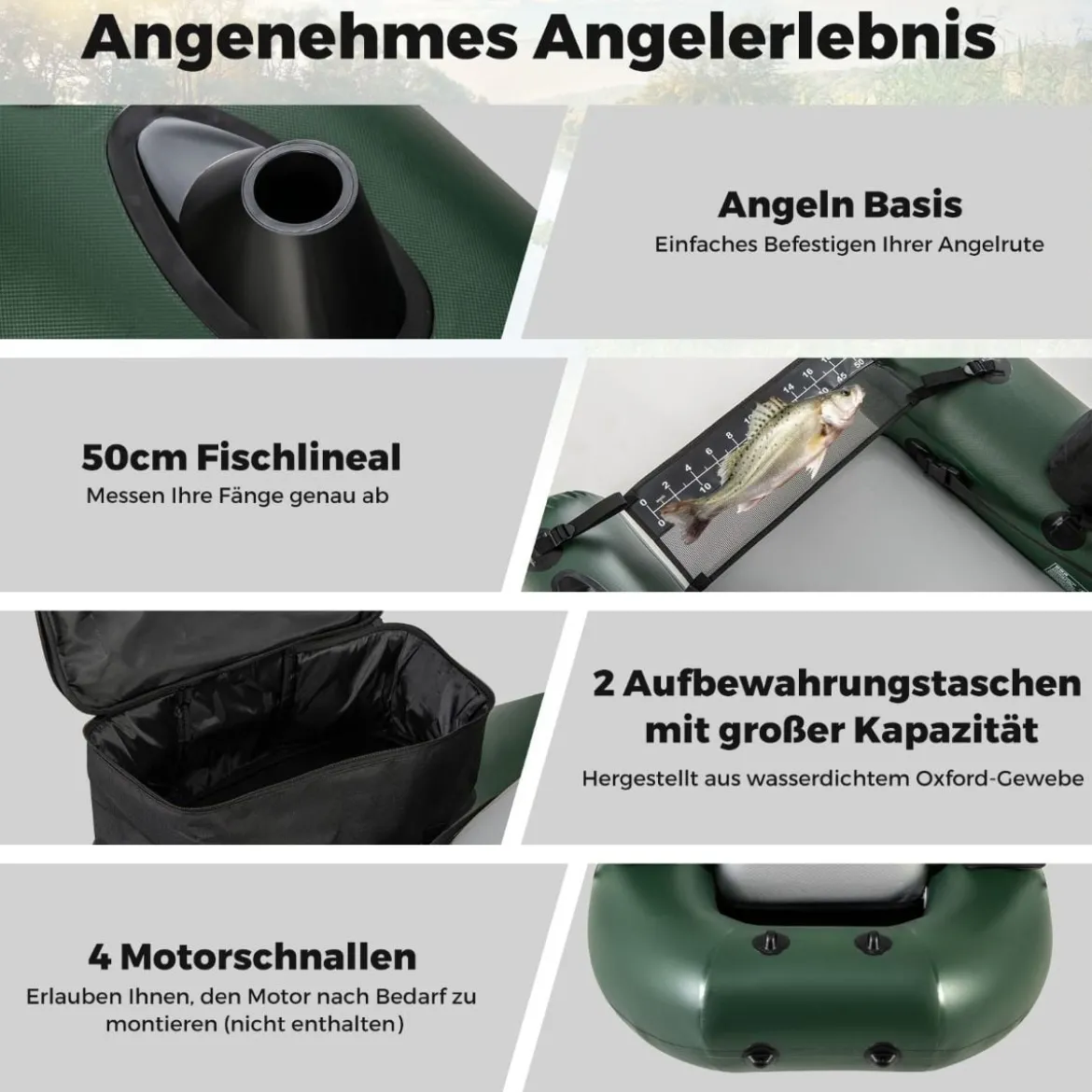 Aufbelasbares Fischerboot Schlauchboot Angelboot mit Rückenlehne Paddelboot 157 x 114 x 35 cm