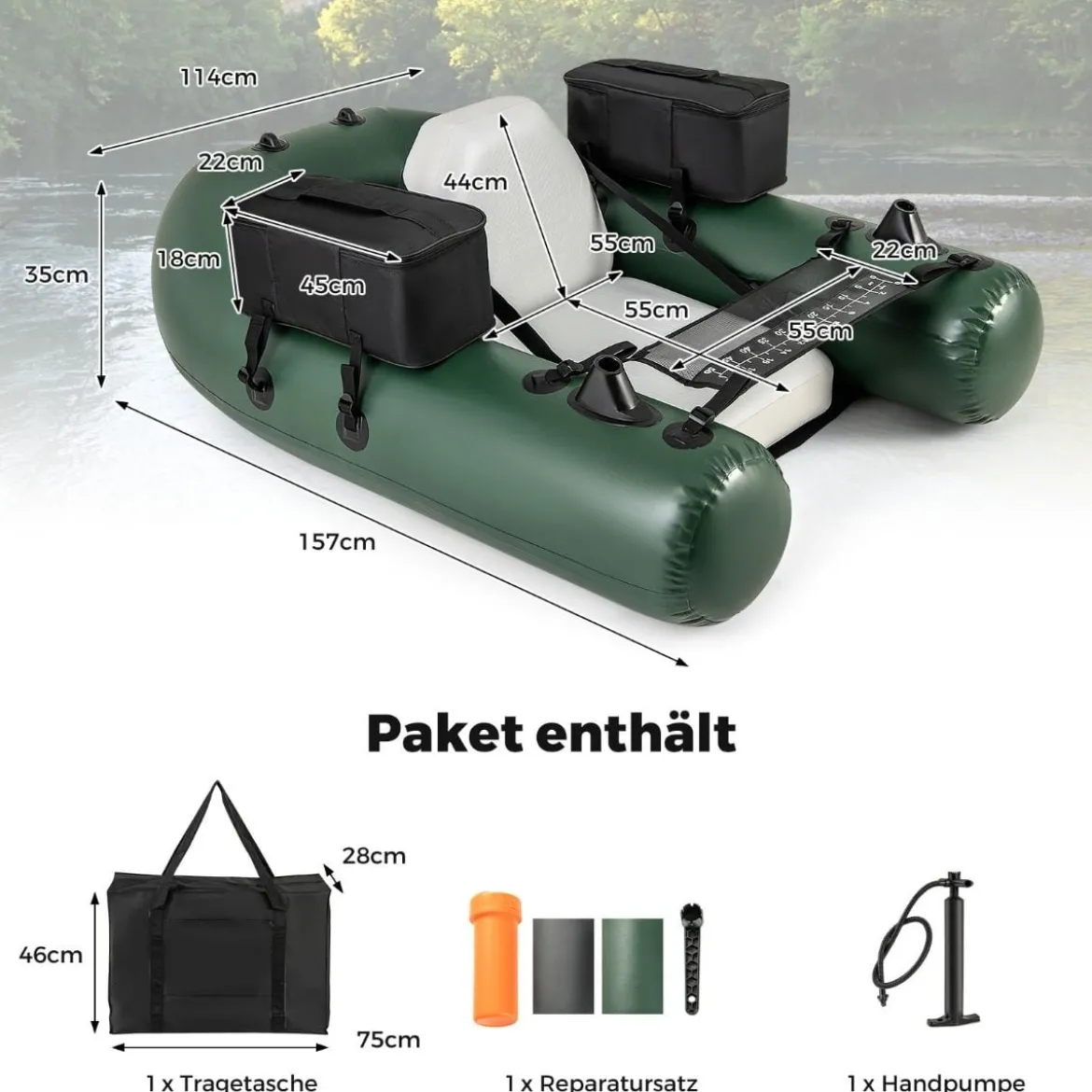 Aufbelasbares Fischerboot Schlauchboot Angelboot mit Rückenlehne Paddelboot 157 x 114 x 35 cm
