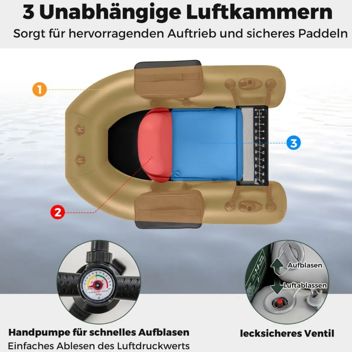 Aufbelasbares Fischerboot Schlauchboot Angelboot mit Rückenlehne Paddelboot 157 x 114 x 35 cm
