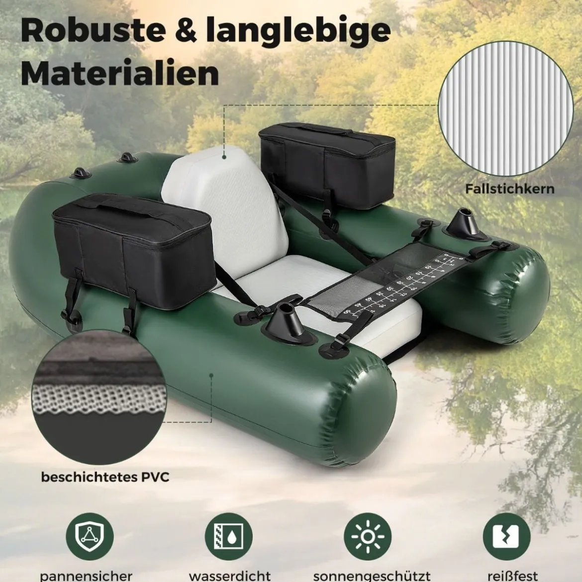Aufbelasbares Fischerboot Schlauchboot Angelboot mit Rückenlehne Paddelboot 157 x 114 x 35 cm