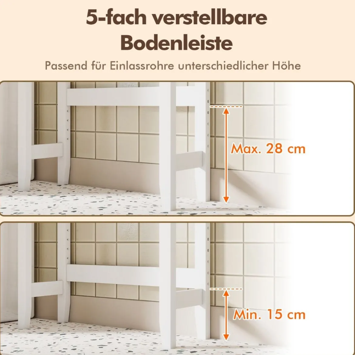 Aufbewahrung über der Toilette 3-stöckiges Toilettenregal mit offenen Regalen 2 Schubladen Weiß