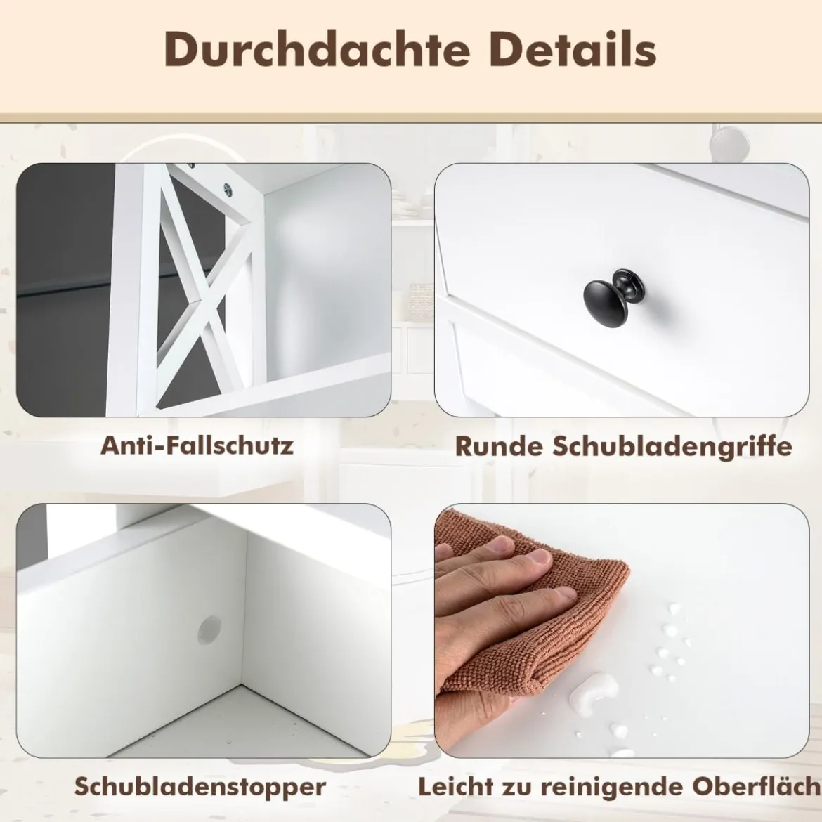 Aufbewahrung über der Toilette 3-stöckiges Toilettenregal mit offenen Regalen 2 Schubladen Weiß