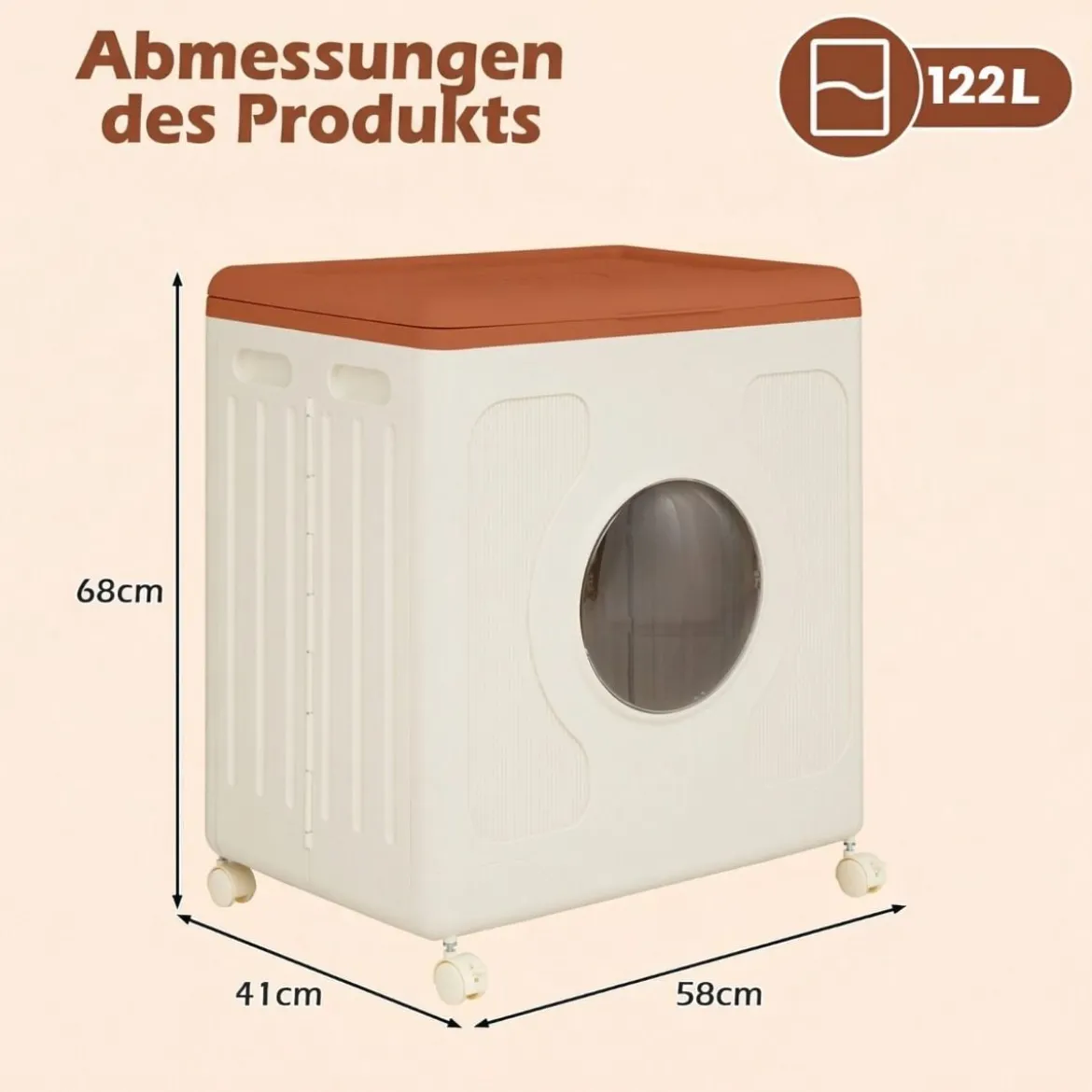 Aufbewahrungsbox für Kleidung mit Deckel und Rollen 122 L rollbarer Wäschekorb Orange