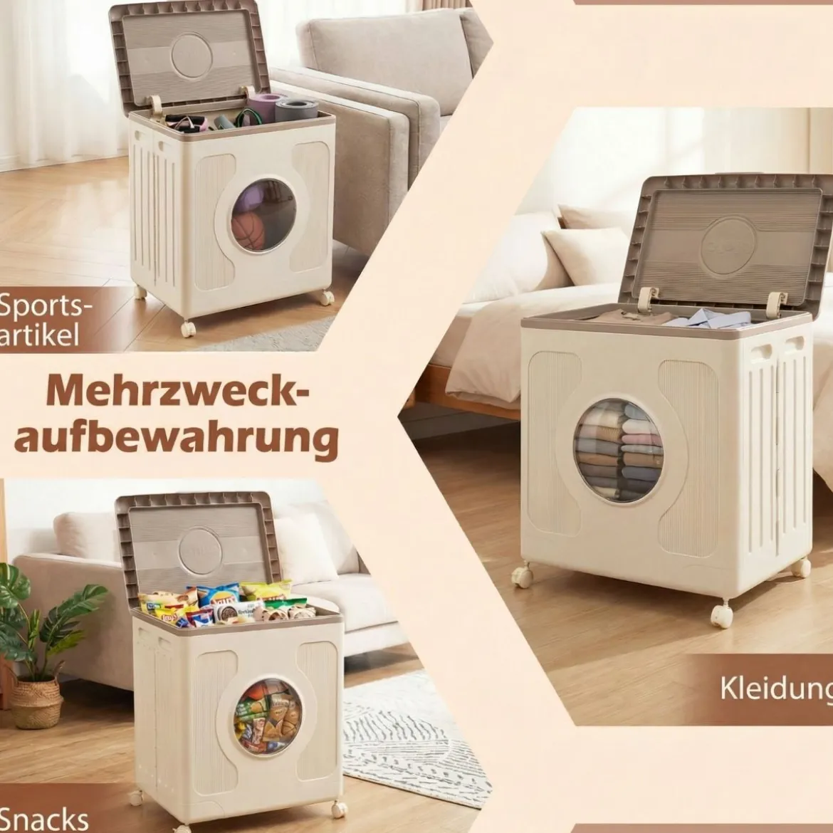 Aufbewahrungsbox für Kleidung mit Deckel und Rollen 122 L rollbarer Wäschekorb Grau